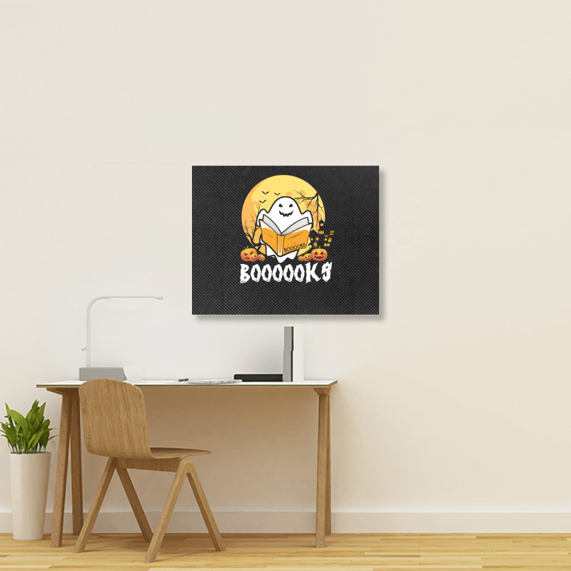 Booooks Ghost Boo Read Books Library Teacher Moon Bookworm Landscape Canvas Print | Artistshot