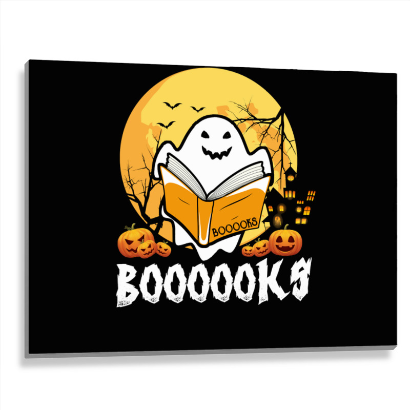 Booooks Ghost Boo Read Books Library Teacher Moon Bookworm Metal Print Horizontal | Artistshot