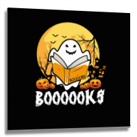 Booooks Ghost Boo Read Books Library Teacher Moon Bookworm Metal Print Square | Artistshot