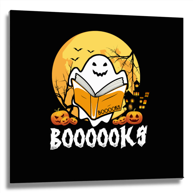 Booooks Ghost Boo Read Books Library Teacher Moon Bookworm Metal Print Square | Artistshot