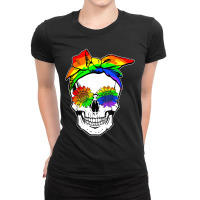 Skull Rainbow Flag Headband Sunflower Hippie Lgbt Ladies Fitted T-shirt | Artistshot