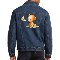 Drawing Of Cute Teddy Bear With Butterfly Men Denim Jacket | Artistshot