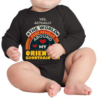 The World Revolves Around My Oriental Shorthair Cat Funny Long Sleeve Baby Bodysuit | Artistshot