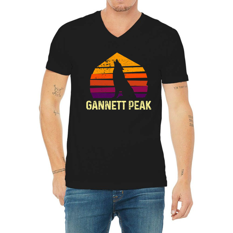 Retro Gannett Peak Wyoming National Park Wolfs Head V-neck Tee | Artistshot