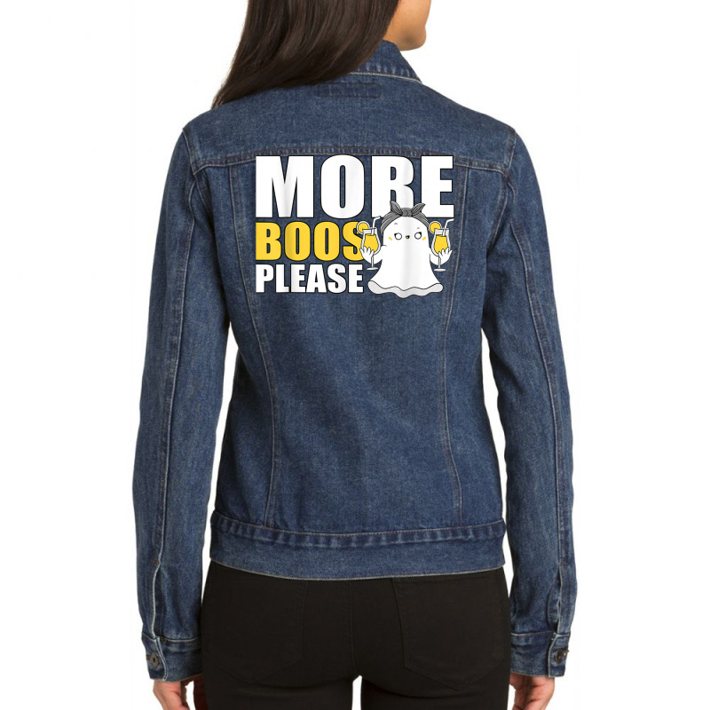 More Boos Please Funny Halloween Drinking Ghost Drunk Ladies Denim Jacket by August | Artistshot