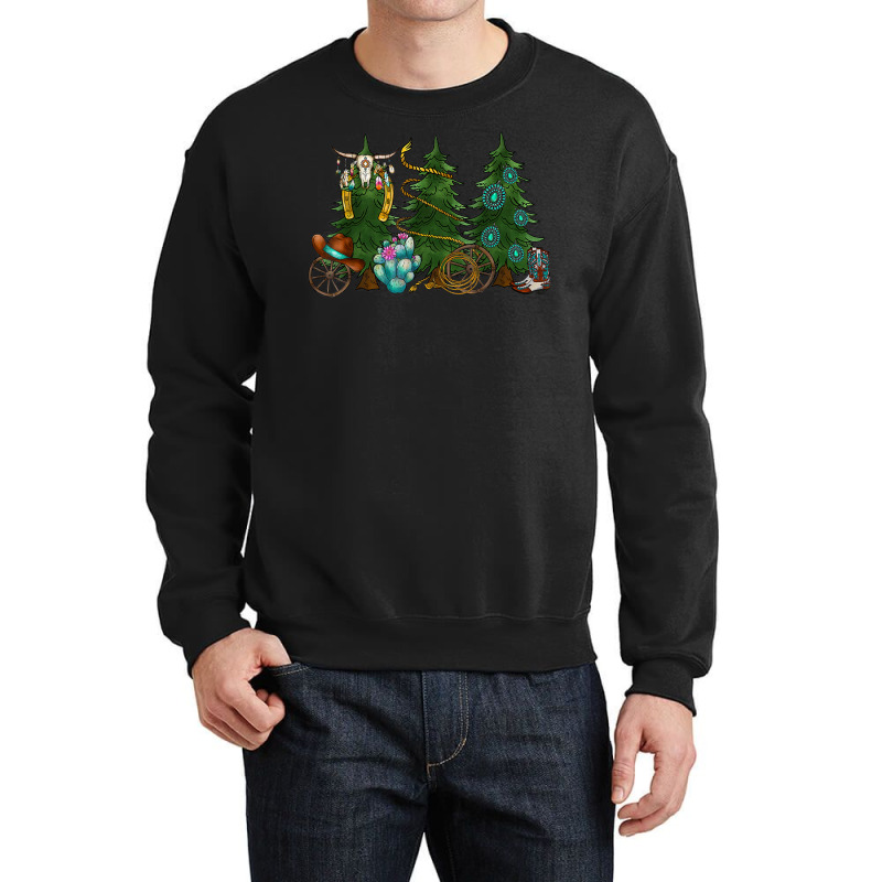 Boho Bull Skull Cowboy Boots Western Christmas Tree Gemstone Crewneck Sweatshirt | Artistshot