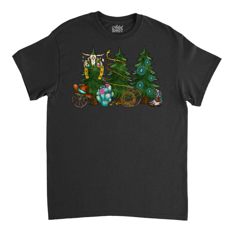 Boho Bull Skull Cowboy Boots Western Christmas Tree Gemstone Classic T-shirt | Artistshot