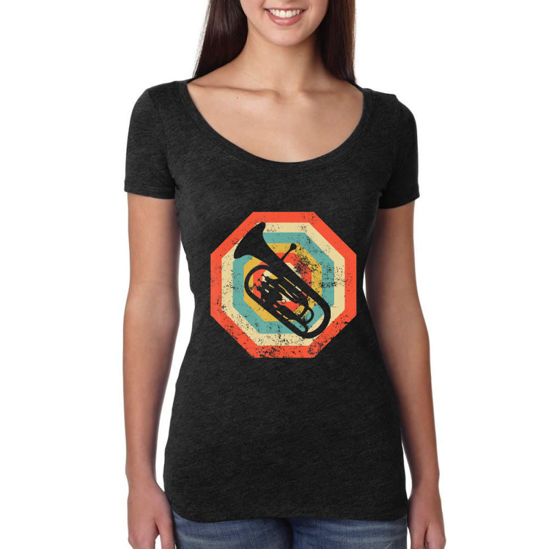 Vintage Baritone Horn Banjo Music Silhouette Women's Triblend Scoop T-shirt by cm-arts | Artistshot