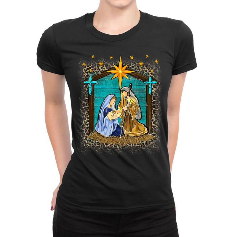 Merry Christmas Jesus Christ Nativity Scene Christian Ladies Fitted T-Shirt by Color | Artistshot