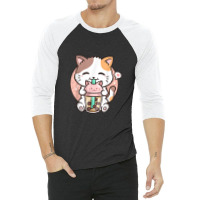 Boba Tea Cat Bubble Tea Cat Milk Tea Kawai Anime Cat 3/4 Sleeve Shirt | Artistshot