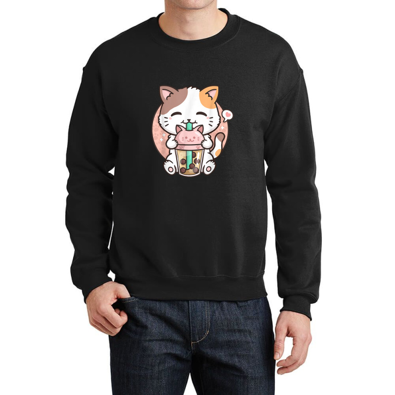 Boba Tea Cat Bubble Tea Cat Milk Tea Kawai Anime Cat Crewneck Sweatshirt | Artistshot