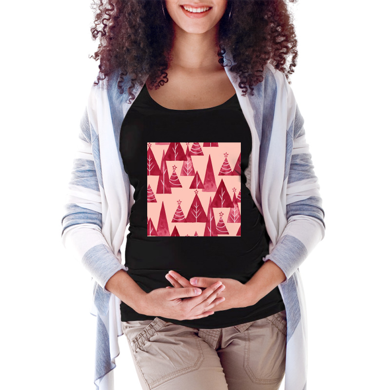 Blush And Red Watercolor Christmas Trees Maternity Scoop Neck T-shirt by Oreilly Ulrich | Artistshot