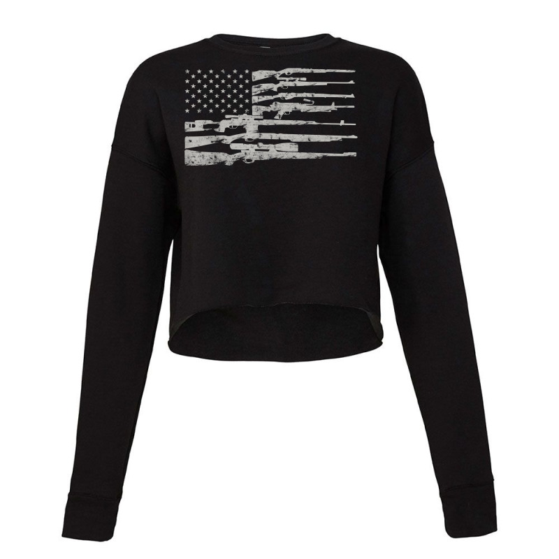 Big American Flag With Machine Guns 2a Flag Cropped Sweater by KaitlinFox | Artistshot