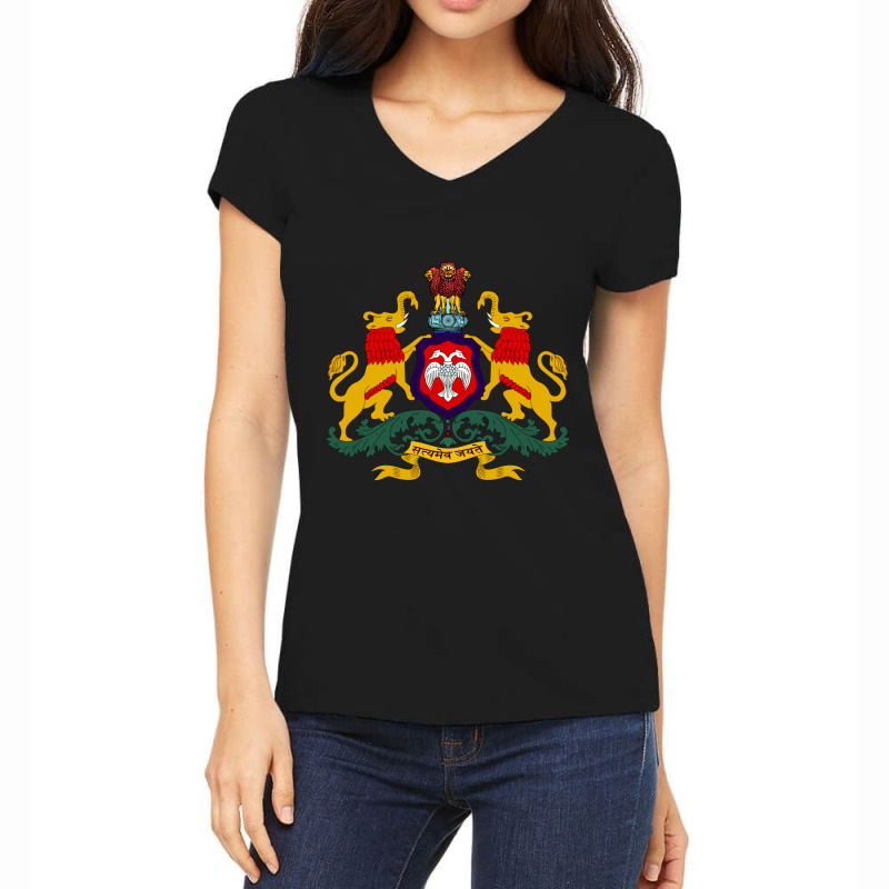 Karnataka Coat Of Arms, India Women's V-Neck T-Shirt by cm-arts | Artistshot