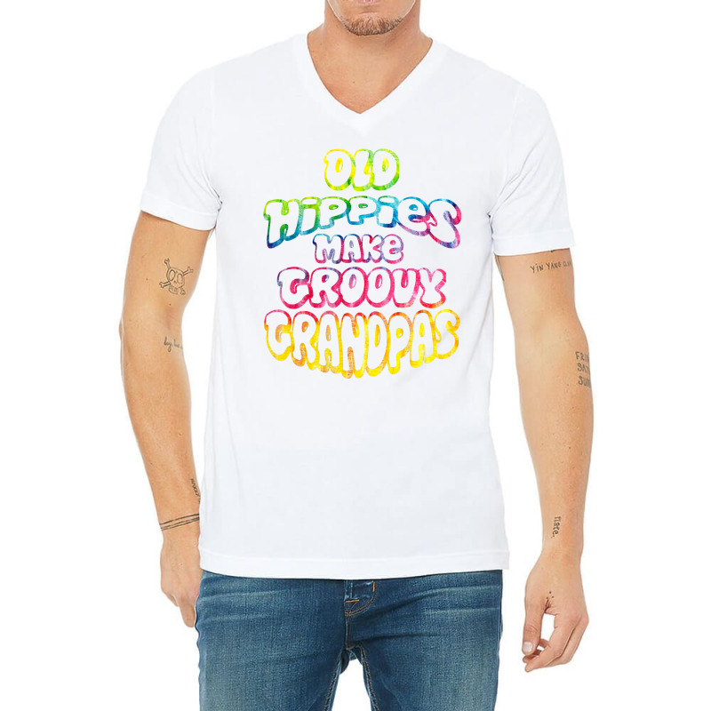 Old Hippies Make Groovy Grandpas T Shirt Grandparents Day V-neck Tee | Artistshot