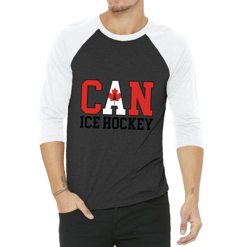 Canada Flag Hockey Player Canadian Can Ice Hockey Pullover 3/4 Sleeve Shirt | Artistshot