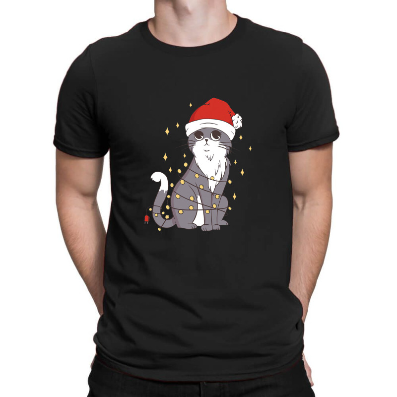 Cat Christmas Hat Christmas Lights Cute Cat Christmas T-shirt | Artistshot