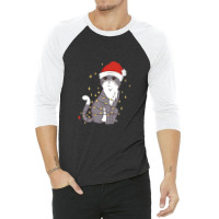 Cat Christmas Hat Christmas Lights Cute Cat Christmas 3/4 Sleeve Shirt | Artistshot