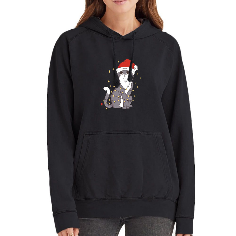 Cat Christmas Hat Christmas Lights Cute Cat Christmas Vintage Hoodie | Artistshot