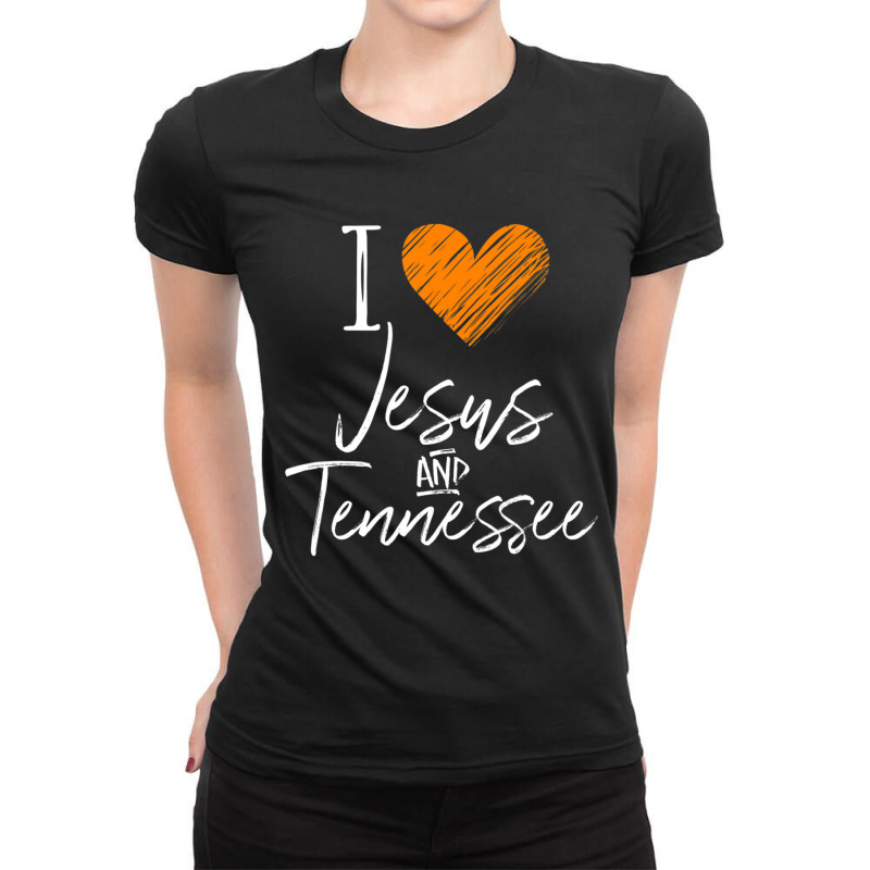 I Love Jesus And Tennessee Orange Heart Cute Fan Ladies Fitted T-Shirt by cm-arts | Artistshot