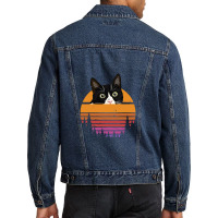 Cat Retro Style Kitten Retro Style Black Cat Men Denim Jacket | Artistshot