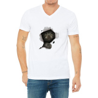 Cat Shirt, Gray Cat Tshirt, Cat Torn Cloth Shirt, Kitten V-neck Tee | Artistshot