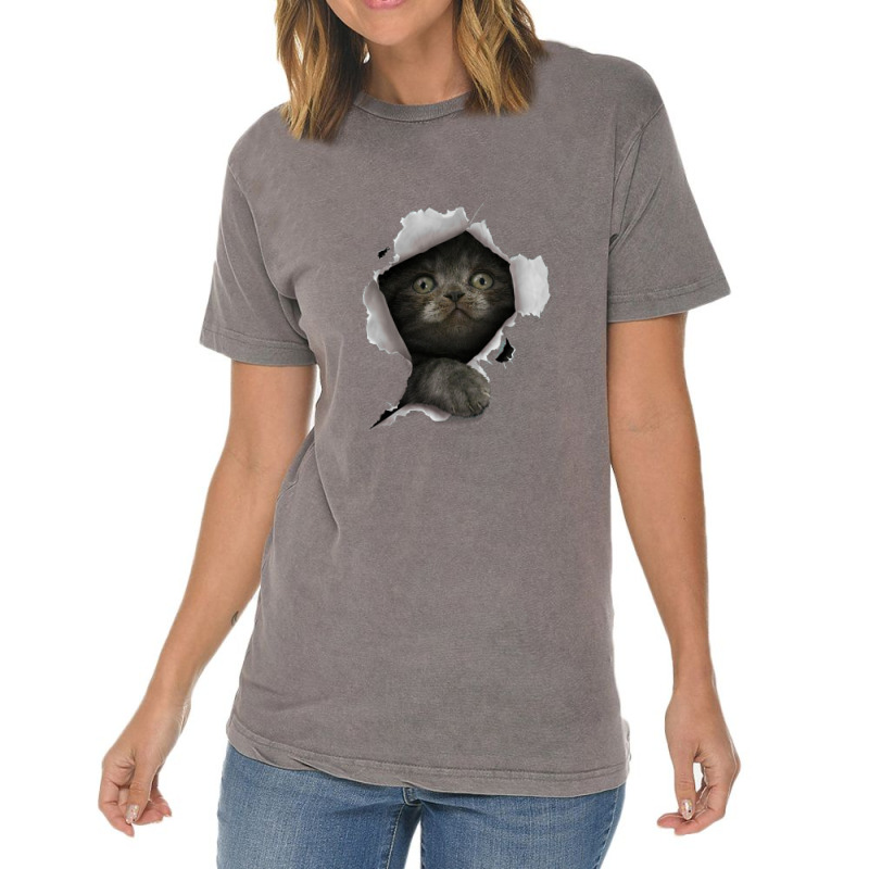 Cat Shirt, Gray Cat Tshirt, Cat Torn Cloth Shirt, Kitten Vintage T-shirt | Artistshot