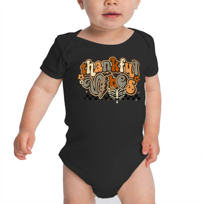 Retro Hippie Thanksgiving Thankful Vibes Lightning Bolt Fall Baby Bodysuit by Color | Artistshot