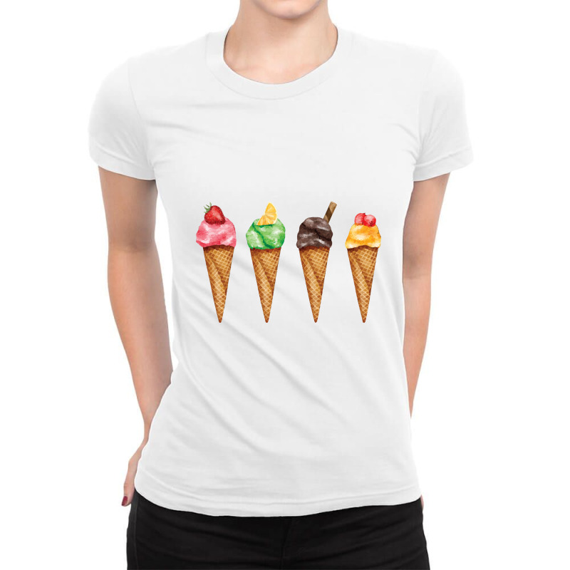 Assorted Ice Cream Cones  Assorted Ice Cream Cones Strawberr Ladies Fitted T-Shirt by siapsantuy | Artistshot