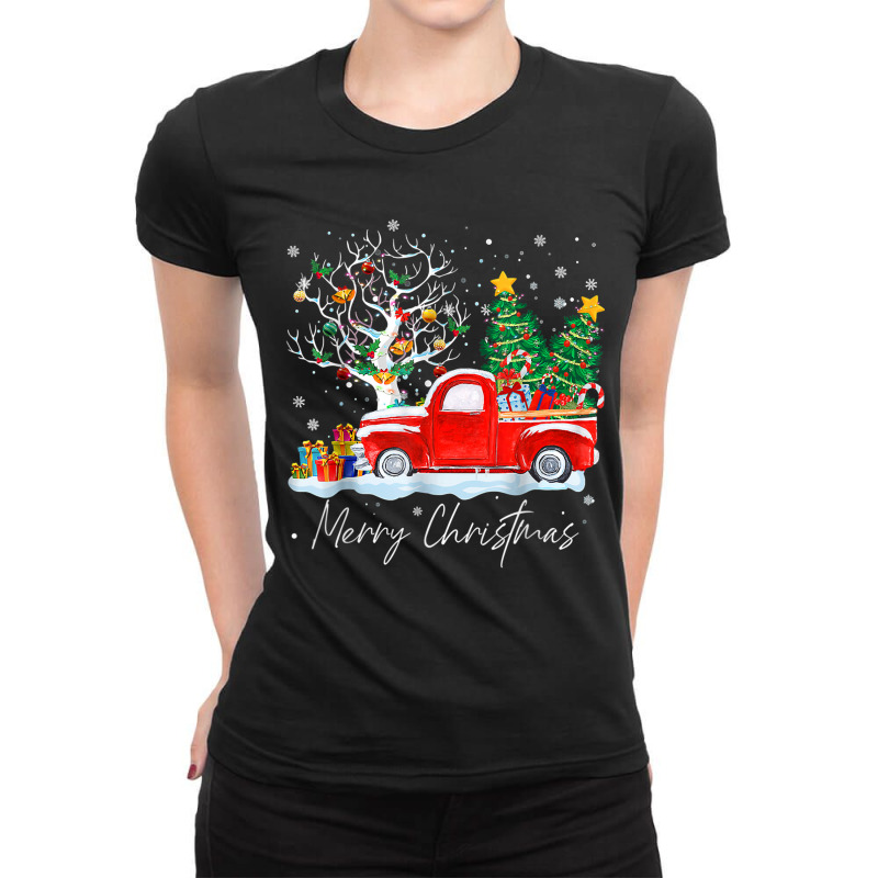 Vintage Wagon Red Truck Christmas Tree Pajama Gift T Shirt Ladies Fitted T-Shirt by cm-arts | Artistshot