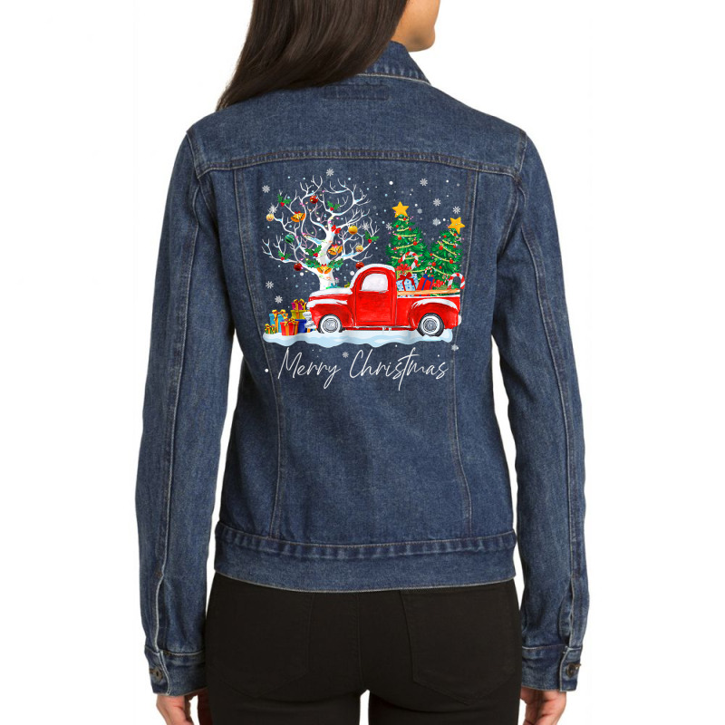 Vintage Wagon Red Truck Christmas Tree Pajama Gift T Shirt Ladies Denim Jacket by cm-arts | Artistshot