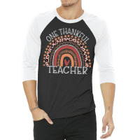 Leopard Rainbow One Thankful Teacher Thanksgiving Christmas 3/4 Sleeve Shirt | Artistshot