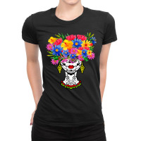 Catrina Sugar Skull Calavera Mexican With Flowers Halloween Ladies Fitted T-shirt | Artistshot