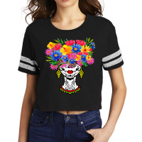 Catrina Sugar Skull Calavera Mexican With Flowers Halloween Scorecard Crop Tee | Artistshot