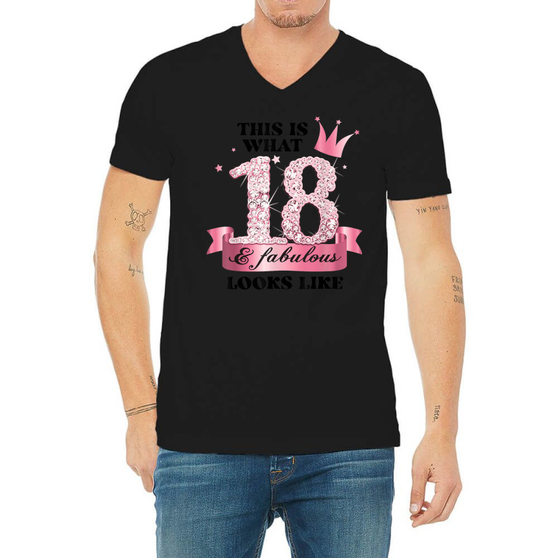 18 & Fabulous I Pink White Party Group Candid Photo Outfit V-neck Tee | Artistshot