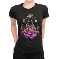 Meditating Astronaut Planets Colorful Lotus Women Meditation Tank Top Ladies Fitted T-shirt | Artistshot