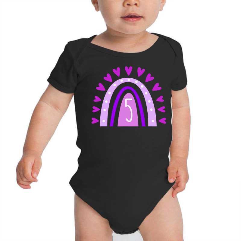 Kids 5th Birthday Purple Boho Rainbow 5 Year Old Girl Second Baby Bodysuit | Artistshot