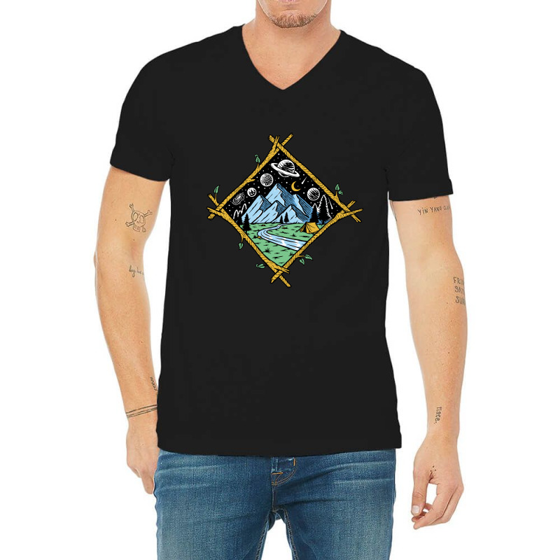 Mountain View At Night Isolated V-neck Tee | Artistshot
