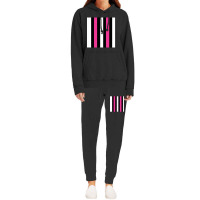 Pink, Black And White Vertical Stripes Design Chiffon Top Hoodie & Jogger Set | Artistshot