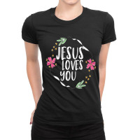 Jesus Loves You With Round Flower Frame Ladies Fitted T-shirt | Artistshot