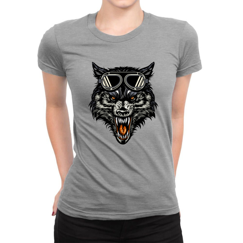 Angry Wolf Head Wearing A Goggle Ladies Fitted T-Shirt by kullmin | Artistshot