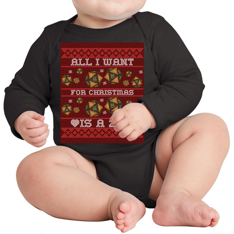 Funny 20 Dice Roll Pen And Paper Quote Ugly Christmas Sweater Design Long Sleeve Baby Bodysuit | Artistshot