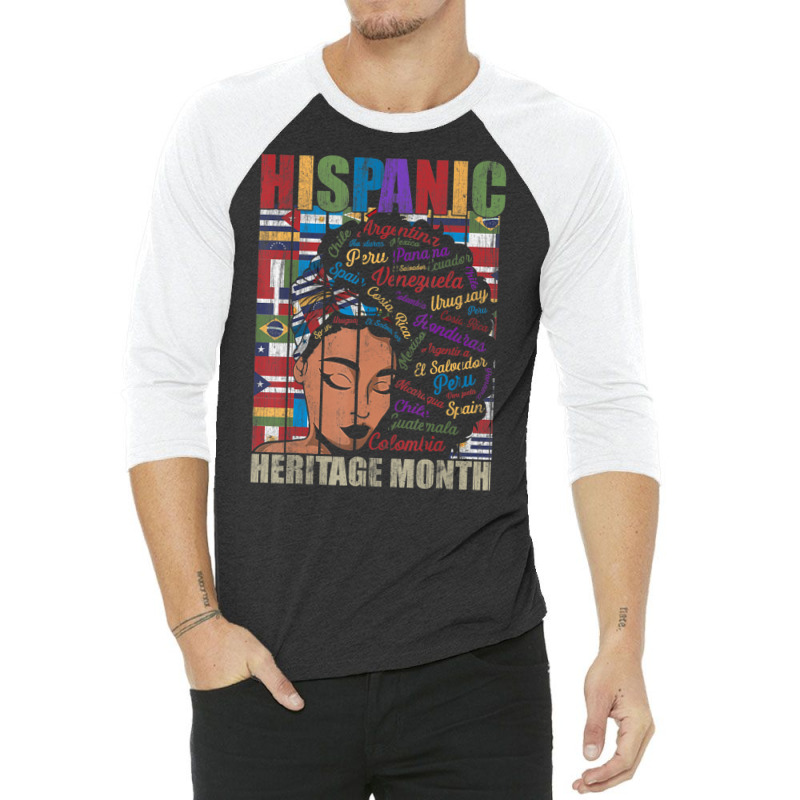 Latina Woman Art Hispanic Heritage Month Latin Country Flags 3/4 Sleeve Shirt by cm-arts | Artistshot