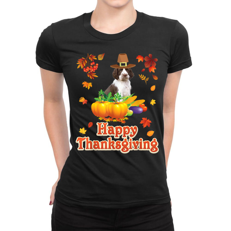 Happy Thanksgiving English Springer Spaniel Dog I'm Thankful Ladies Fitted T-Shirt by Prismatic | Artistshot