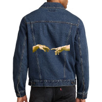 Touch Of God, The Creation Of Adam, (close Up), Michelangelo, 1510, Ge Men Denim Jacket | Artistshot