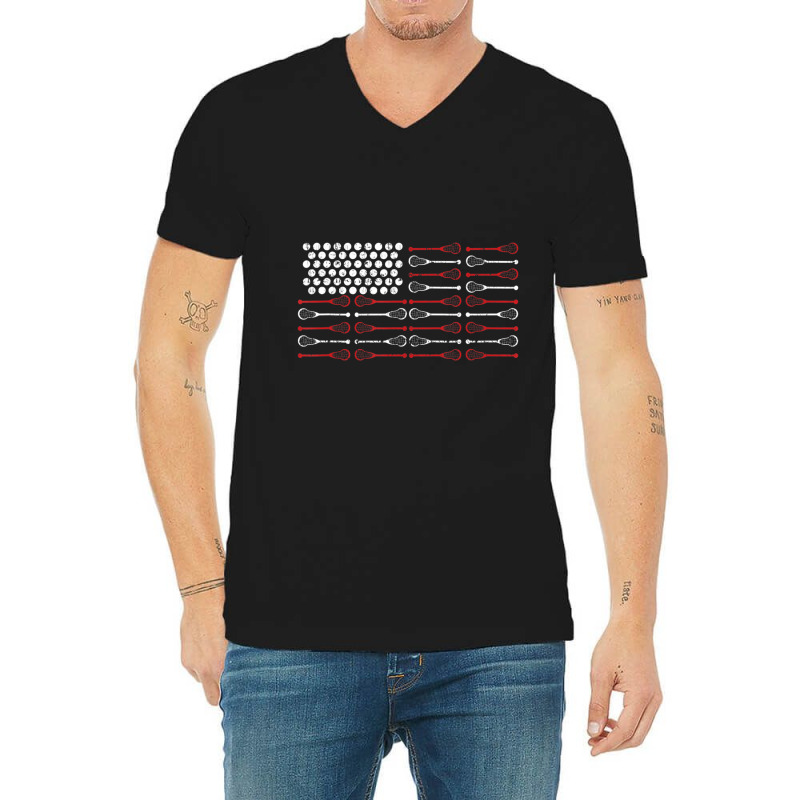 Lacrosse American Flag Lax Mom V-Neck Tee by cm-arts | Artistshot