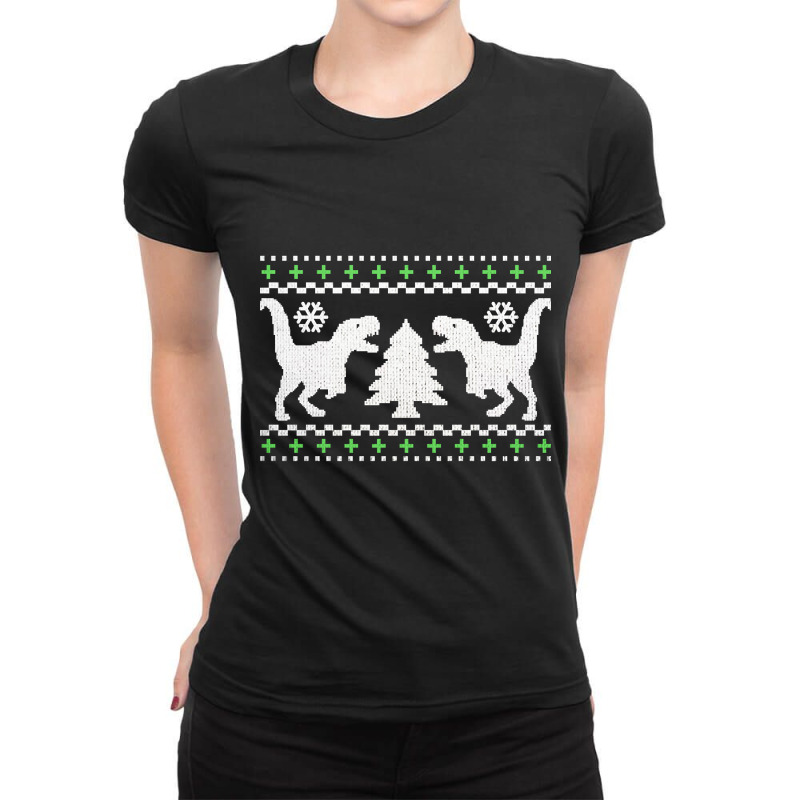 Funny Ugly T-rex Christmas Sweater Ladies Fitted T-Shirt by Bertrand Angulo | Artistshot