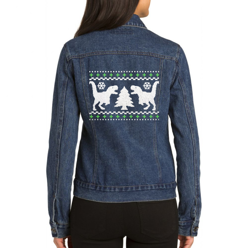 Funny Ugly T-rex Christmas Sweater Ladies Denim Jacket by Bertrand Angulo | Artistshot