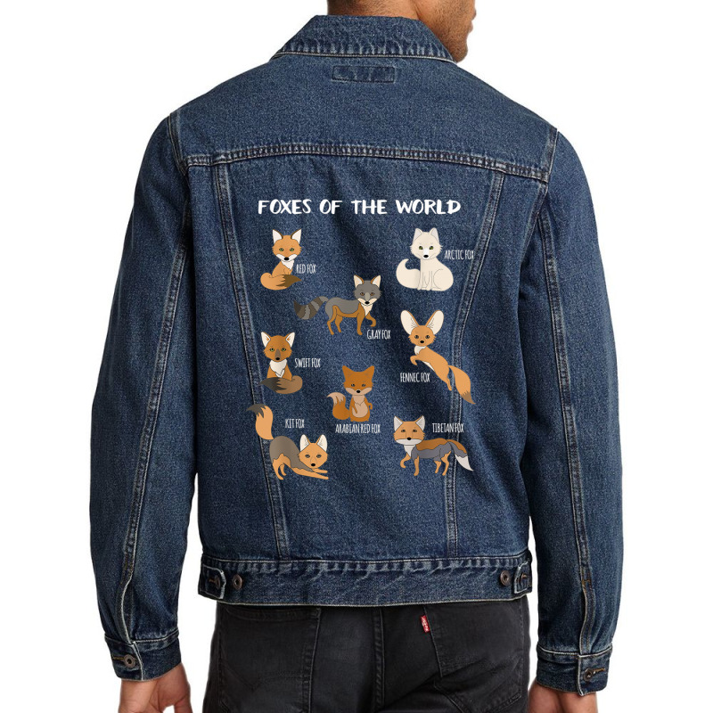 Foxes Of The World Funny Fox Animals Educational Men Denim Jacket by Rainbow90 | Artistshot