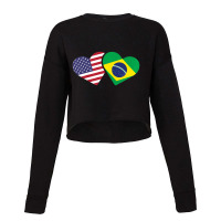 Womens Brazil Usa Flag Heart Brazilian Americans Love Cute Cropped Sweater | Artistshot